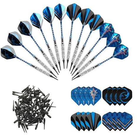 FUZVOL 12-teiliges Dart-Set mit weicher Spitze mit 120 Kunststoffspitzen und 16 Dart-Flights, 18 g Kunststoffspitze für elektronische Dartscheibe