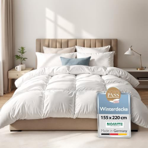 Beautissu Winterdecke Federbettdecke mit Daunen Federn Made in Germany | 155x220cm 100% Downpass Nomite Baumwollbezug Daunendecke waschbar Oeko-Tex Zertifiziert Winterbettdecke warm WF