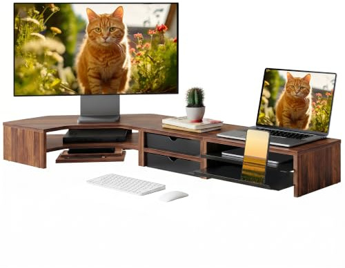 Fenge Support Ecran PC, 3 in 1 Modulaire, Ordinateur Moniteur TV, Marron