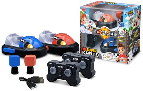 Fjärrstyrda superkarts - Pack 2 RC-bilar med tävlings- och stridslägen - USB-uppladdningsbara kartor + anpassningsbara klistermärken - leksak för barn 6 år+ - 37296