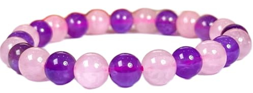 LKBEADS natürlicher Rosenquarz & Amethyst-Edelstein 8 mm | runde Form, glatt geschliffener Stein | 7 Zoll | rosa & violetter Edelstein | Energie-Stretch-Armband | handgefertigter Schmuck | LSB_01295