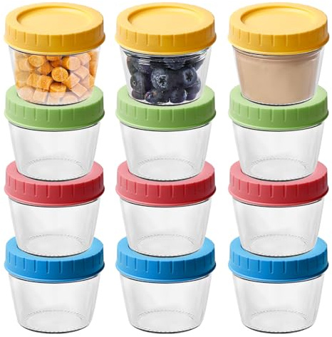 Babybrei Einfrieren Behälter Glas, 12 Stück Babynahrungs Aufbewahrungsbehälter, Mikrowellengeeignet Baby Nahrungsbehälter, Babybrei Einfrieren Behälter Mit Luftdichten Deckeln, Perfekt Für Säuglings