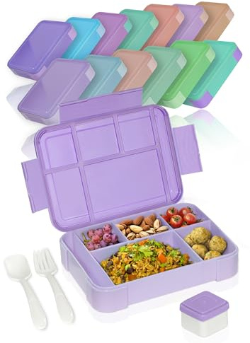 Deine Schulhelden Bento Box - Brotdose für Erwachsene und Kinder - Bruchfeste, Auslaufsichere Lunchbox mit Besteck & Becher - BPA frei, Spülmaschinen- & Mikrowellengeeignet - 1330ml (Purple Dream)