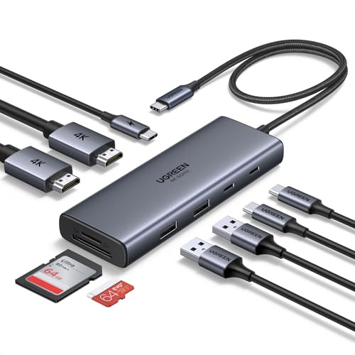 UGREEN Revodok USB C Hub mit SD/TF Kartenleser, Docking Station 2 Monitore