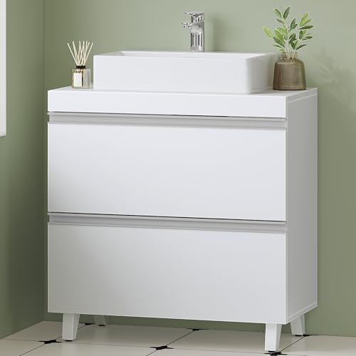 Hzuaneri Waschbeckenunterschrank, Badezimmerschrank mit 2 Schubladen, weiß | Badezimmer Unterschrank, Viel Stauraum, Waschtischunterschrank freistehend, 30 x 60 x 64 cm, BC26903X