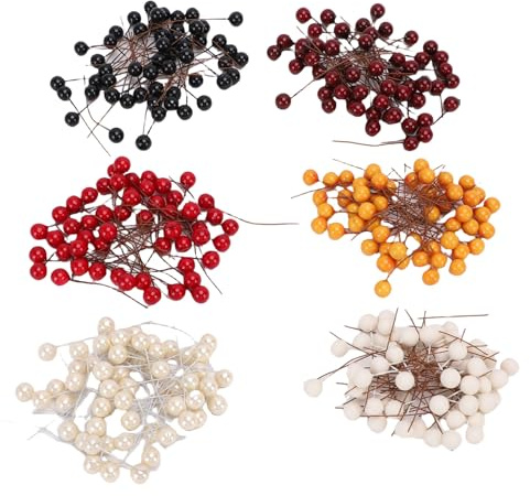 Gavigain 360 Bayas de Acebo Artificiales Blanco Brillante Jengibre Amarillo Vino Rojo Rojo Mate Blanco Negro 0.394 in Espuma Realista Bayas de Acebo para decoración de Navidad