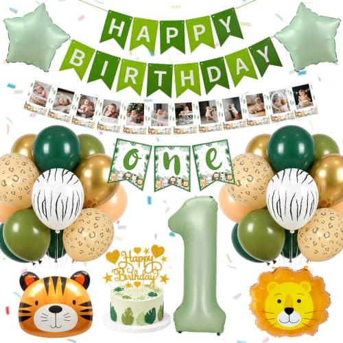 Kit Décoration Anniversaire 1 An Jungle avec Ballons Animaux et Bannière | Décoration Anniversaire 1 An Jungle Complète avec Ballons Animaux, Parfaite pour Une Fête Bébé Fille ou Garçon
