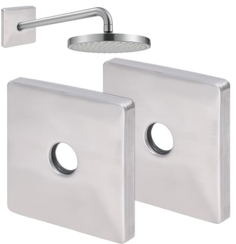 CONCHLERY 2 Pcs Square Shower Arm Flange 3.5inch Square Stainless Steel Shower Head Arm Cover Replacement Hole Decorative Cover, Stainless Steel Color
