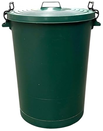 Chabrias Ltd Heavy Duty 110 Litre Green UK Made Plastic Bin Dustbin, Indoor or Outdoor with Locking Clip Lid for Home Garden Rubbish Waste Animal Feed