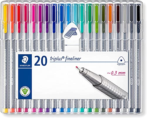 STAEDTLER triplus Fineliner, dreikant, Set mit 20 brillanten Farben + triplus color Set mit 20 brillanten Filzstiften, hohe Qualität - kindgerecht DIN EN-71