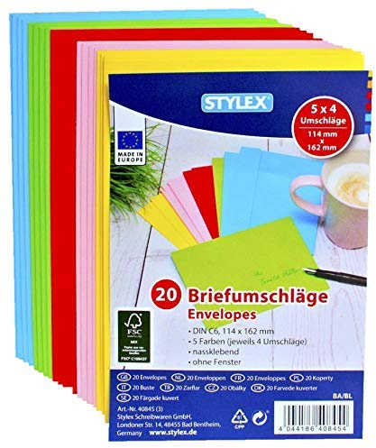 Toppoint 40 (2x 20) farbige Briefumschläge Din C6 bunte Kuvert (DIN C6 | 40 Stück, sortiert)