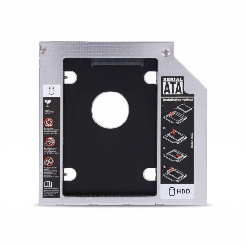Bewinner 9,5 mm Sata HDD Ssd Aluminium-hårddisk DVD-adapter, Universal 2nd Hard Drive Optical Bay för bärbar dator, stöder Sata-I/Sata-II/Sata-III-överföringsstandarder.