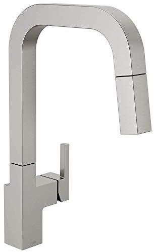 Delta Junction Brushed Nickel Kitchen Faucet with Pull Down Sprayer, Modern Single Hole Kitchen Sink Faucet, Single Handle, Spotshield Stainless 19825LF-SP