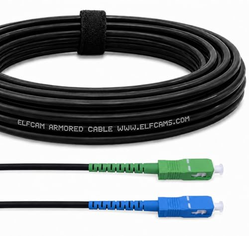 Elfcam® - Câble à Fibre Optique en Acier Blindé Compatible avec Freebox, Convient aux Installations Extérieur et Intérieur, SC/APC à SC/UPC Monomode Noir, 5M