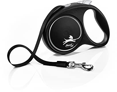 flexi® Black Design M Gurt 5 m schwarz/Silber, Roll-Leine für Hunde bis 25 kg