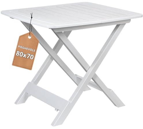 Tomaino - Tavolo Plastica Pieghevole - Tavolo Da Giardino Salvaspazio Richiudibile 79x70x72 cm - Interno, Esterno, Campeggio (Bianco)