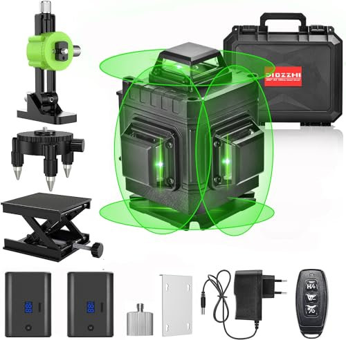 Niveau laser à 16 lignes, niveau laser vert auto-nivelant de 4D, ligne croisée de 4x360 °, deux lignes verticales et deux lignes horizontales, à batterie rechargeable, Télécommande