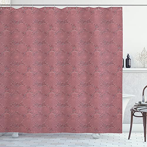 ABAKUHAUS Chrysantheme Duschvorhang, Das Wachstum auf Tupfen, Stoffliches Gewebe Badezimmerdekorationsset mit Haken, 175 x 200 cm, Getrocknete Rose Blasser Kastanienbraun