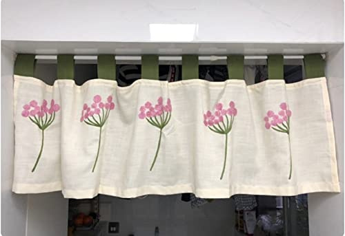 izielad Kurzstores Gardinen Kurzgardine mit Schlaufen Bistrogardine Küche Wohnzimmer Vorhänge Gardinen Kurzvorhang Kurz Kleine Fenster Landhaus Stickerei Lila Blume BxH 150X45CM