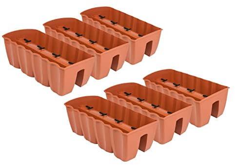 PAFEN 6X Blumenkasten Hängetopf - 58,5 x 28,5 x 20,5cm -Blumentopf Pflanztopf Balkontopf Geländertopf Geländerkasten, Terrakotta