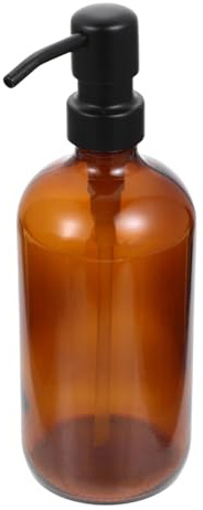 FOMIYES 18 Botellas De Vidrio Ámbar con Dosificador De Una Onza 500ml | Botella con Bomba de Acero Inoxidable y Etiqueta | Contenedor Recargable para Champú for Lotions Liquid Soap Aromatherapy