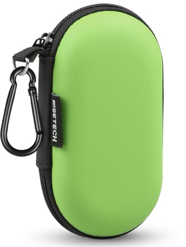 Earbud Case, RISETECH Earphone Carrying Case Holder EVA Headphone Storage Bag Small Cover Zipper Pouch Compatible for EarPods, AirPods, Beats Flex, Bose Wired Earbuds, USB Cable, with Keychain-Green