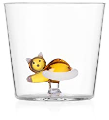 Ichendorf Milano Tumbler Gatto Sdraiato Ambra con Coda Bianca, Collezione Tabby Cat, 30 cl, Vetro Borosilicato, Fatto a Mano