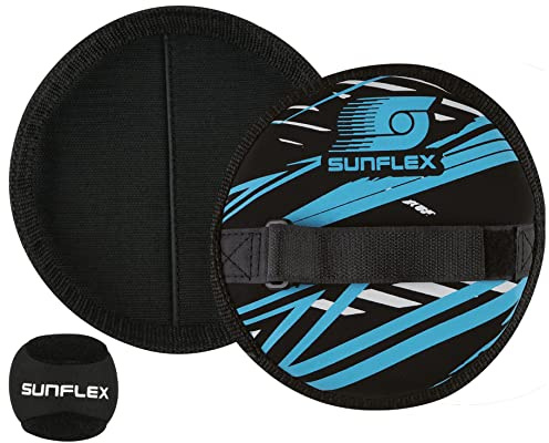 Sunflex Neopren Sure Catch Set Action Pro mit Zwei Schlägern und einem Ball in schwarz | Klettballspiel weich und leicht | extrem robust und langlebig