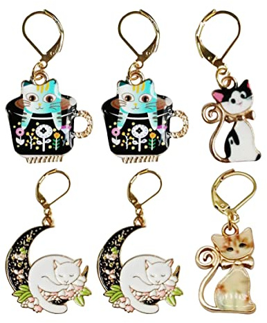 6 Stück Katzen-Häkel-Maschenmarkierer, abnehmbar, zum Stricken und Häkeln, niedliche Metall-Charms, tolles Geschenk, Stricklieferant