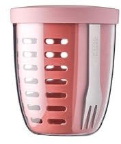 Mepal Ellipse – Veggie Pot – Ideal for Fruits & Veggies On The Go – Box with Fork & Colander – 600 ml – Mauve