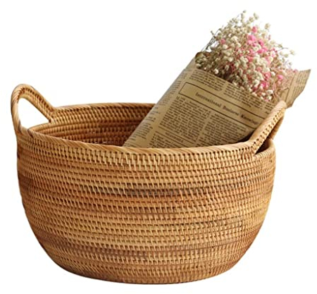 UZOURI Picknickkorb mit Griffen Rattankorb Obstkorb Brotkorb Aufbewahrungskorb Einkaufskorb 32X30x19cm