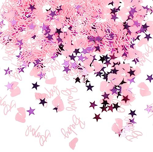 1000 decorazioni per baby shower, coriandoli rosa da spargere sulla tavola delle feste, decorazioni per feste di genere (piedi rosa)