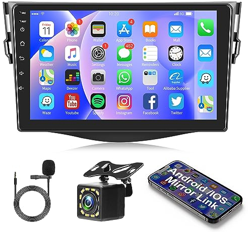 1G+32G Android 13 Autoradio 2 Din für Toyota RAV4 2007-2012 mit GPS Navigation WiFi 9 Zoll Touchscreen Autoradio mit Mirror Link Bluetooth FM/RDS Radio USB/EQ Lenkradsteuerung Rückfahrkamera Mikrofon