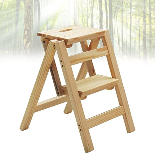 2-Stufen-Leiter aus Holz, leichte, tragbare Klappleiter mit rutschfestem Design, platzsparendes Regal, Lagerregal, Pflanzenständer für Zuhause und Küche