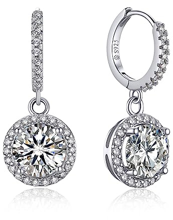 MomentWish Creolen mit Anhänger, 2 Karat Moissanite Diamant Ohrringe Hängend Silber 925 Hängeohrringe Romantisches Geschenk für sie mit Geschenkbox