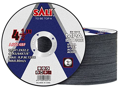 SALI 50 Pack Cut Off Wheels 115mm（4.5）General Purpose Metal Cutting Wheel for Angle Grinders and Die Grinders- Cutting Disc Aggressive Cutting 115 x 1.2 x 22.2mm Operating Up to 12220 RPM and 80 M/S