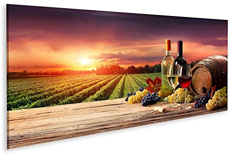 islandburner Quadro su tela Botte Bicchieri di vino Bottiglia Vigneto Botte Bicchieri di vino Bottiglia Vign BAHH Quadri Stampe Immagini Murale Decorazione da parete