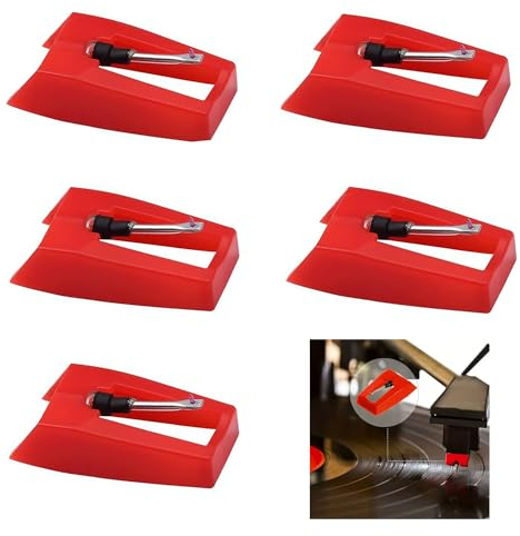 Yoezuo 5 PCS Record Player Needles, Turntable Replacement Needle, Record Player Needle Replacement for Vinyl Record Player (Red)