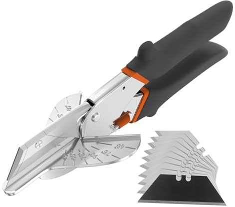 GARTOL Multi Angle Miter Shear Cutter - Multifunctional Trunking Shears for Angular Cutting of Moulding and Trim Multipurpose Quarter Round Cutter Adjustable at 45 to 135 Degree with Spare 10 Blades