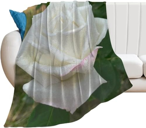 Kuscheldecke 220x240 Weiße Rosenblüte, Flanell Fleecedecke 3D Weiße Blumen Weiche und Warme Decke, als Sofadecke Wohndecke Tagesdecke Wolldecken, für Kinder Erwachsene TT966