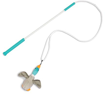 Outward Hound Tail Teaser Interactive Dog Wand, Exercise & Play, Plush Squeaker Toy Included, Multicolored