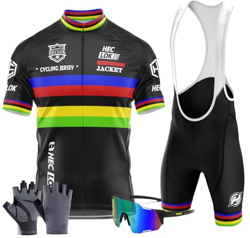 Conjunto Ciclismo Hombre Manga Corta – 9D Gel, Transpirable | Tejido ligero, secado rápido, 9D Gel acolchado, 3 bolsillos traseros, para carretera y MTB