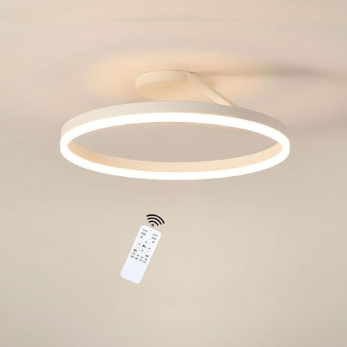 LIUYU Modern Rund LED Deckenleuchte 3000–6000K Dimmbar Wohnzimmer Deckenlampe Mit Fernbedienung Wohnzimmerlampe aus Aluminium 1 Ringe Acryl Deckenleuchten Weiß lampe durchmesser 60cm 40W 3600 lm
