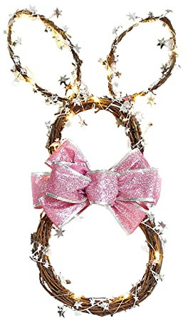 Türkranz Ostern, Osterhase Kranz mit Schleifen, Osterkranz Haustür für Fensterdeko, Wanddeko, Frühling Ostern Deko,Türkranz Hase für Osterdeko，Weidenkranz mit frühling Ostern deko (54 cm*23 cm)