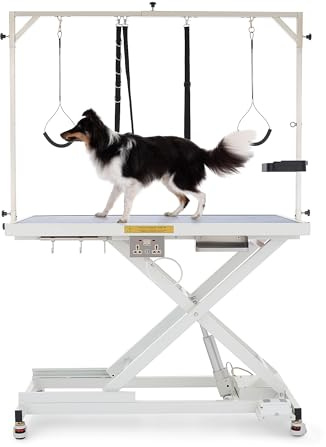 CO-Z Elektrischer Hundepflegetisch Hundefriseurtisch Tierpflegetisch mit X-Form Höhenverstellbarer Trimmtisch für Haustiere (Weiß)