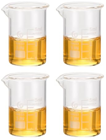 PATIKIL 5ml Low Form Glass Beaker, 4Pcs 3.3 Borosilicate Glass Beakers Graduated Measuring Cup with Spout for Lab Experiment, Cooking and Baking, Clear