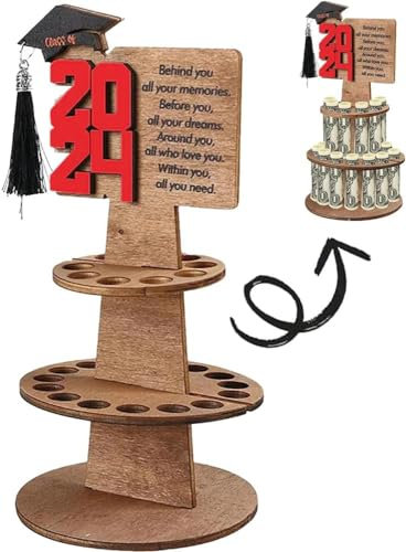 2024 Geldhalter zum Schulabschluss, Geldbaum 2024, Abschlussgeschenke für Jungen und Mädchen, doppelschichtiger Geldkuchen mit 25 Löchern, Geldgeschenkideen für Abschlussfeier, Partygeschenke (rot)
