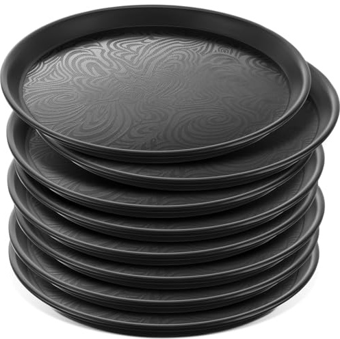 Zopeal 8 bandejas redondas para servir restaurantes, bandeja redonda antideslizante con bordes elevados, bandejas de plástico para servir alimentos, platos antideslizantes para restaurante, cocina,