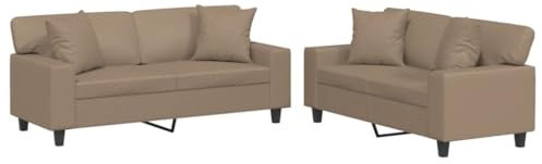 vidaXL Ensemble de canapés 2 pcs avec Coussins Cappuccino Similicuir