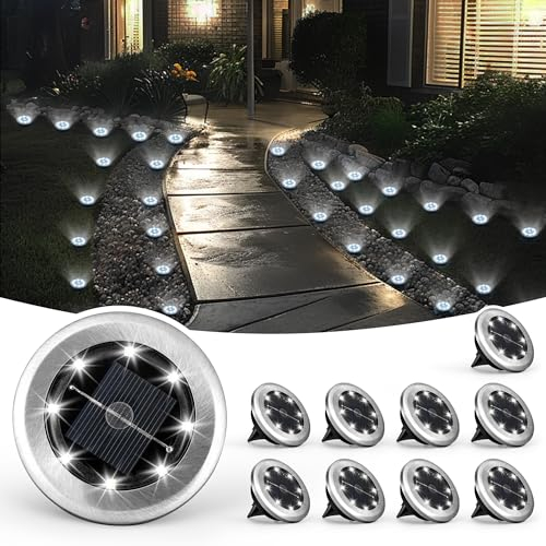 Solpex Solar Lights Outdoor Garden, 10 Pack Mini Solar Ground Lights, Waterproof Garden Light, Powered Landscape Lighting for Patio Yard Driveway Walkway(Cool White)